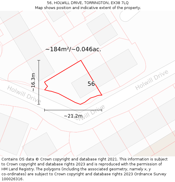 56, HOLWILL DRIVE, TORRINGTON, EX38 7LQ: Plot and title map