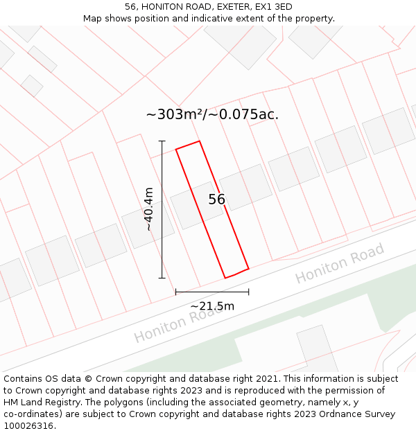 56, HONITON ROAD, EXETER, EX1 3ED: Plot and title map