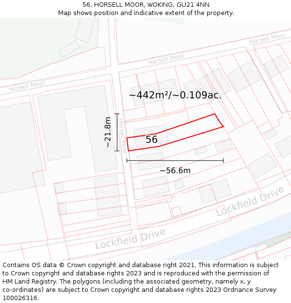 56, HORSELL MOOR, WOKING, GU21 4NN: Plot and title map