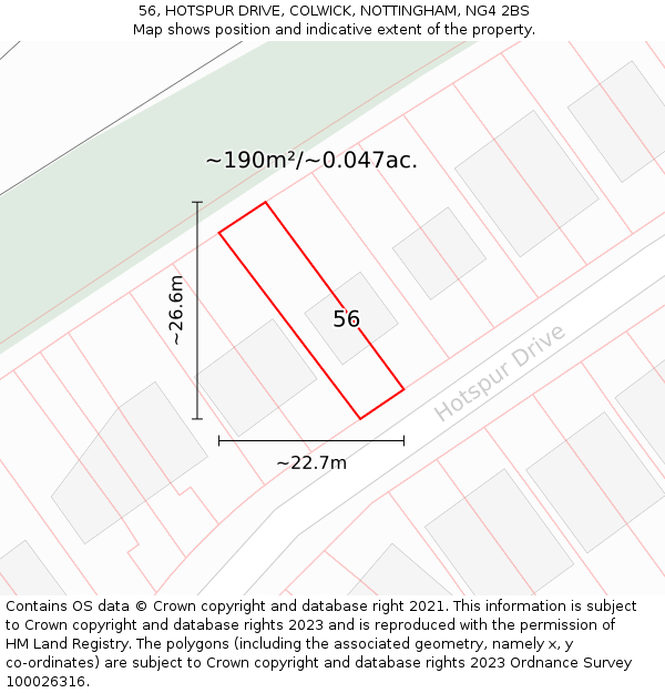56, HOTSPUR DRIVE, COLWICK, NOTTINGHAM, NG4 2BS: Plot and title map