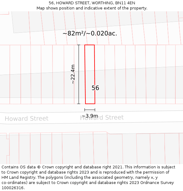 56, HOWARD STREET, WORTHING, BN11 4EN: Plot and title map