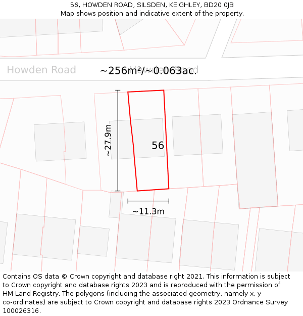 56, HOWDEN ROAD, SILSDEN, KEIGHLEY, BD20 0JB: Plot and title map