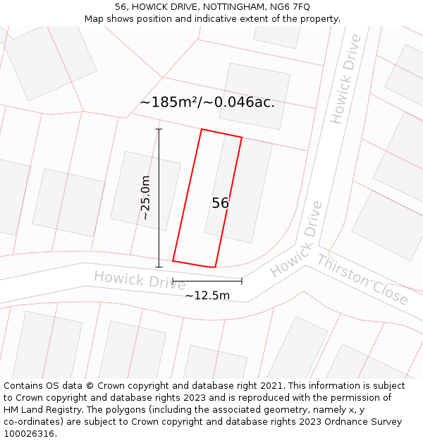 56, HOWICK DRIVE, NOTTINGHAM, NG6 7FQ: Plot and title map