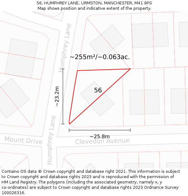 56, HUMPHREY LANE, URMSTON, MANCHESTER, M41 9PS: Plot and title map