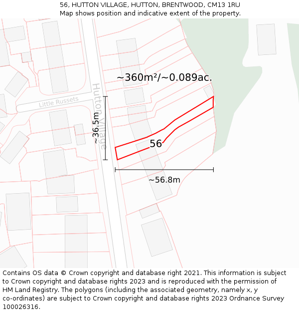 56, HUTTON VILLAGE, HUTTON, BRENTWOOD, CM13 1RU: Plot and title map