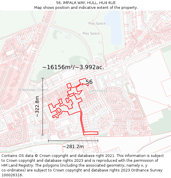 56, IMPALA WAY, HULL, HU4 6UE: Plot and title map