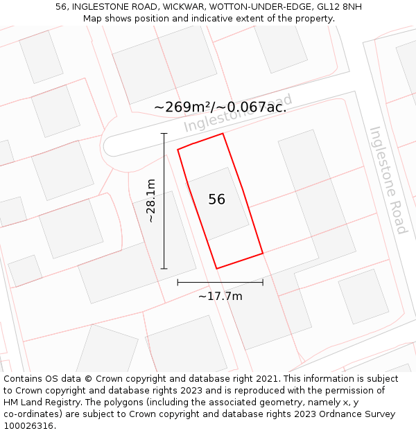 56, INGLESTONE ROAD, WICKWAR, WOTTON-UNDER-EDGE, GL12 8NH: Plot and title map