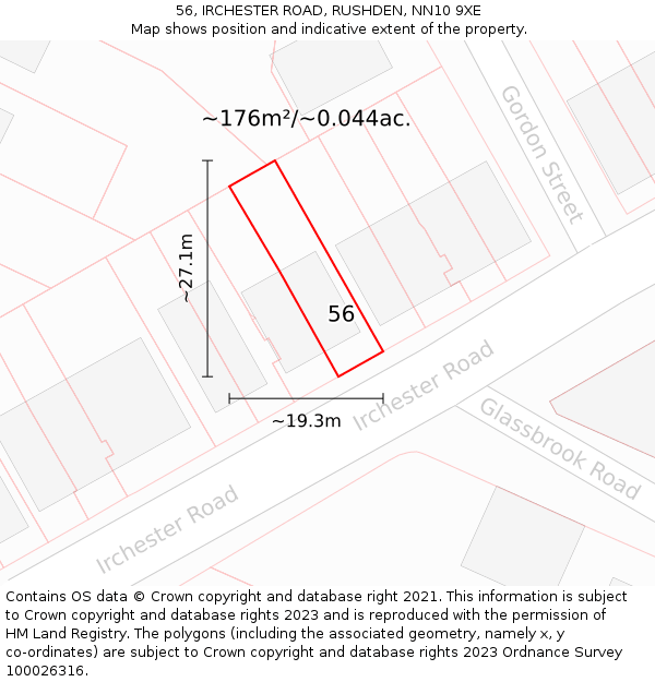 56, IRCHESTER ROAD, RUSHDEN, NN10 9XE: Plot and title map