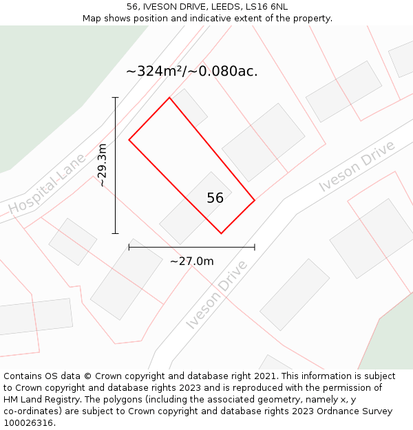 56, IVESON DRIVE, LEEDS, LS16 6NL: Plot and title map