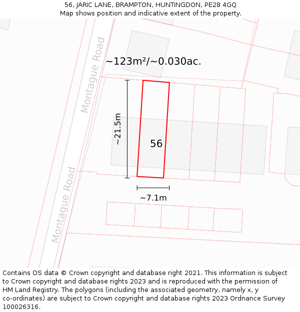 56, JARIC LANE, BRAMPTON, HUNTINGDON, PE28 4GQ: Plot and title map