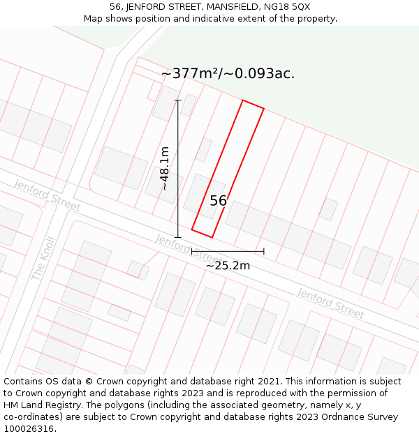 56, JENFORD STREET, MANSFIELD, NG18 5QX: Plot and title map
