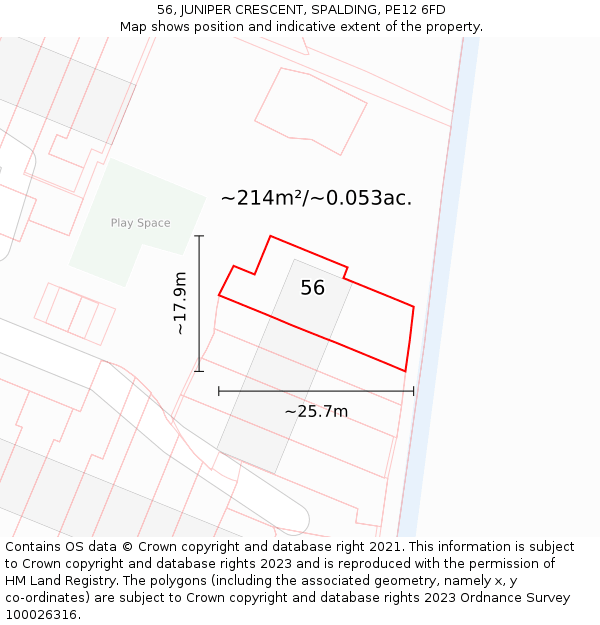 56, JUNIPER CRESCENT, SPALDING, PE12 6FD: Plot and title map