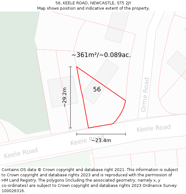56, KEELE ROAD, NEWCASTLE, ST5 2JY: Plot and title map