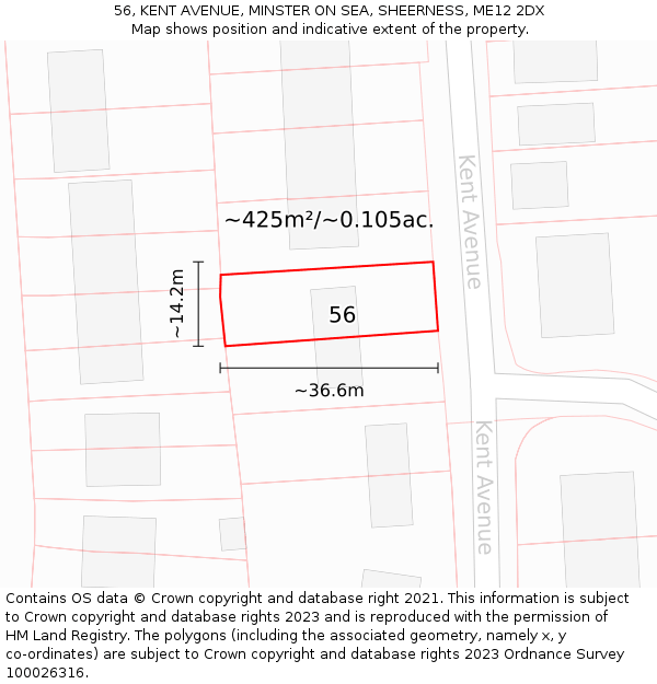 56, KENT AVENUE, MINSTER ON SEA, SHEERNESS, ME12 2DX: Plot and title map