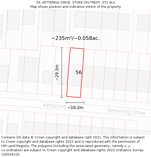 56, KETTERING DRIVE, STOKE-ON-TRENT, ST2 9LX: Plot and title map