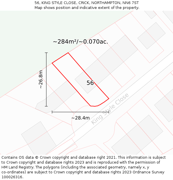 56, KING STYLE CLOSE, CRICK, NORTHAMPTON, NN6 7ST: Plot and title map