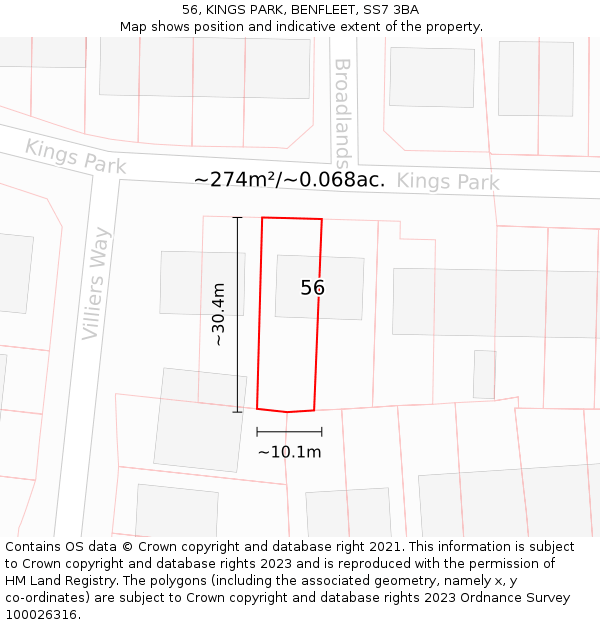 56, KINGS PARK, BENFLEET, SS7 3BA: Plot and title map