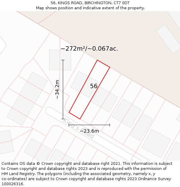 56, KINGS ROAD, BIRCHINGTON, CT7 0DT: Plot and title map