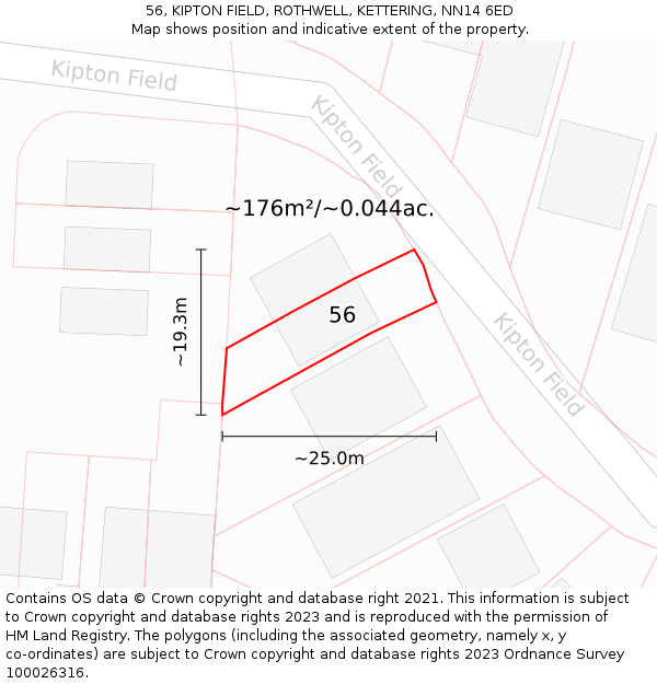 56, KIPTON FIELD, ROTHWELL, KETTERING, NN14 6ED: Plot and title map