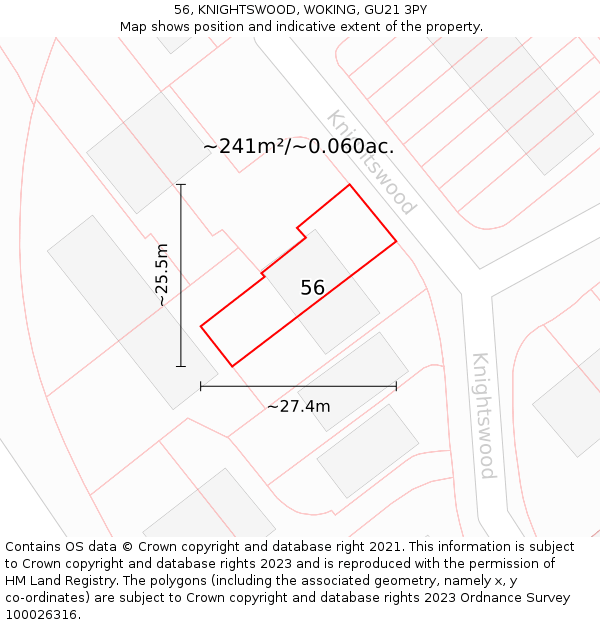 56, KNIGHTSWOOD, WOKING, GU21 3PY: Plot and title map