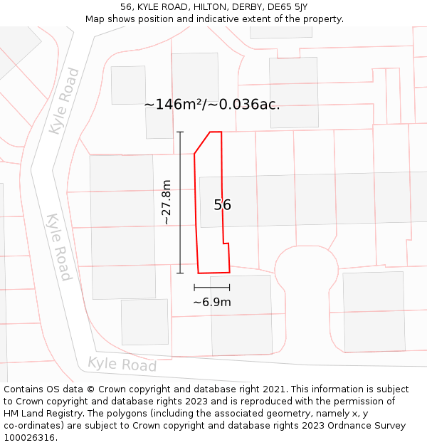 56, KYLE ROAD, HILTON, DERBY, DE65 5JY: Plot and title map