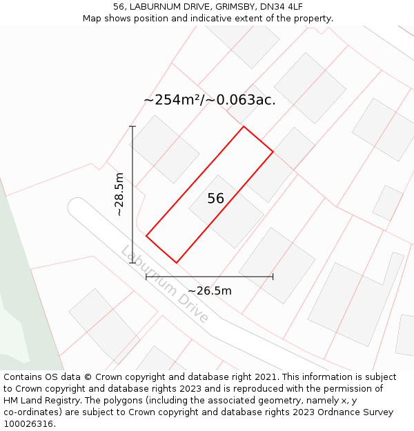 56, LABURNUM DRIVE, GRIMSBY, DN34 4LF: Plot and title map