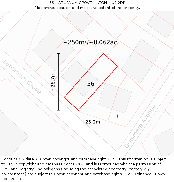 56, LABURNUM GROVE, LUTON, LU3 2DP: Plot and title map