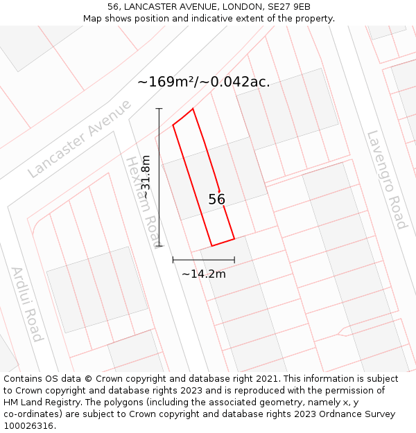 56, LANCASTER AVENUE, LONDON, SE27 9EB: Plot and title map