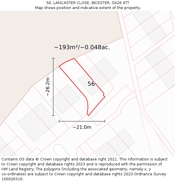 56, LANCASTER CLOSE, BICESTER, OX26 4TT: Plot and title map