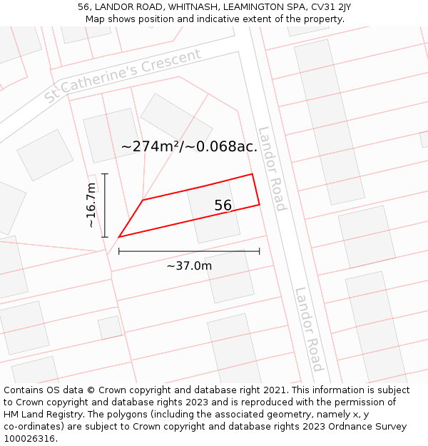 56, LANDOR ROAD, WHITNASH, LEAMINGTON SPA, CV31 2JY: Plot and title map