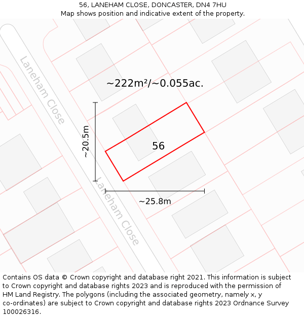 56, LANEHAM CLOSE, DONCASTER, DN4 7HU: Plot and title map