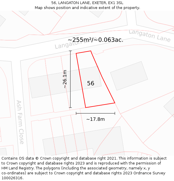 56, LANGATON LANE, EXETER, EX1 3SL: Plot and title map