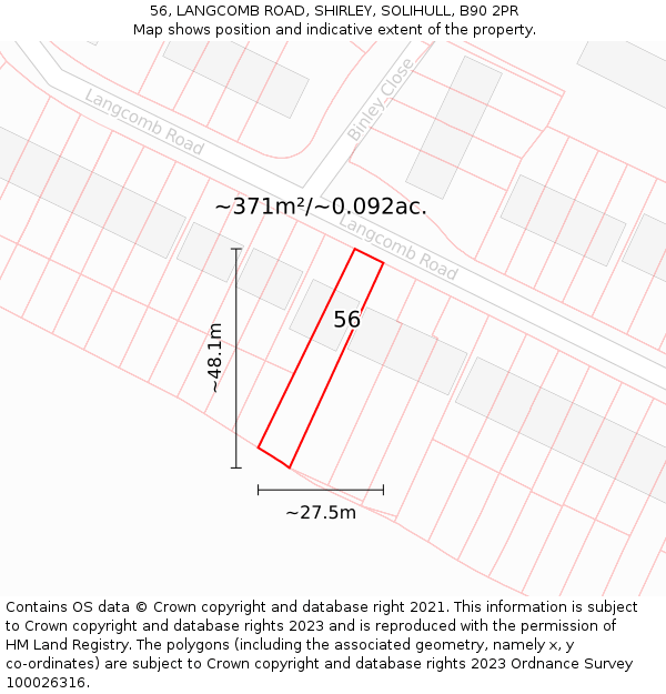 56, LANGCOMB ROAD, SHIRLEY, SOLIHULL, B90 2PR: Plot and title map