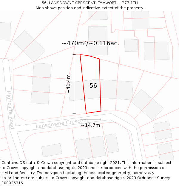 56, LANSDOWNE CRESCENT, TAMWORTH, B77 1EH: Plot and title map