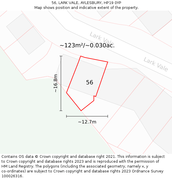 56, LARK VALE, AYLESBURY, HP19 0YP: Plot and title map