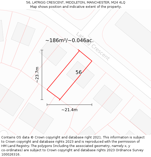 56, LATRIGG CRESCENT, MIDDLETON, MANCHESTER, M24 4LQ: Plot and title map