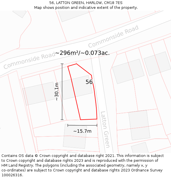 56, LATTON GREEN, HARLOW, CM18 7ES: Plot and title map