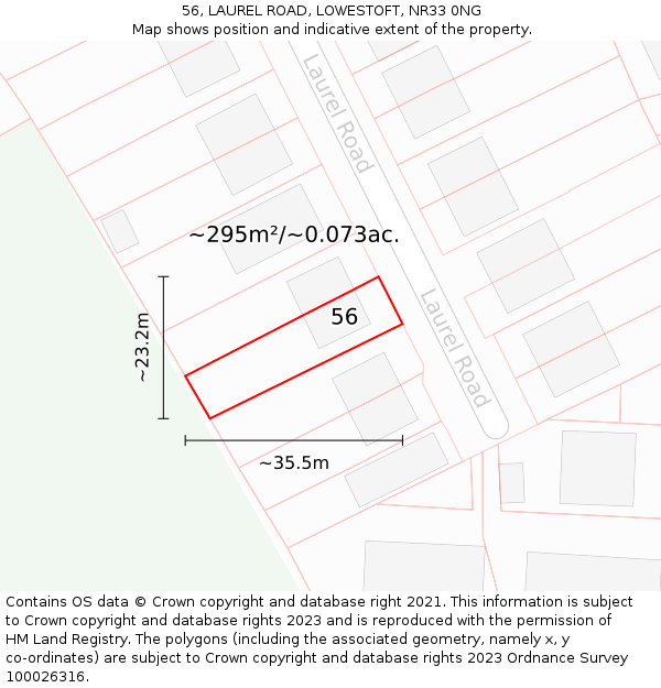 56, LAUREL ROAD, LOWESTOFT, NR33 0NG: Plot and title map