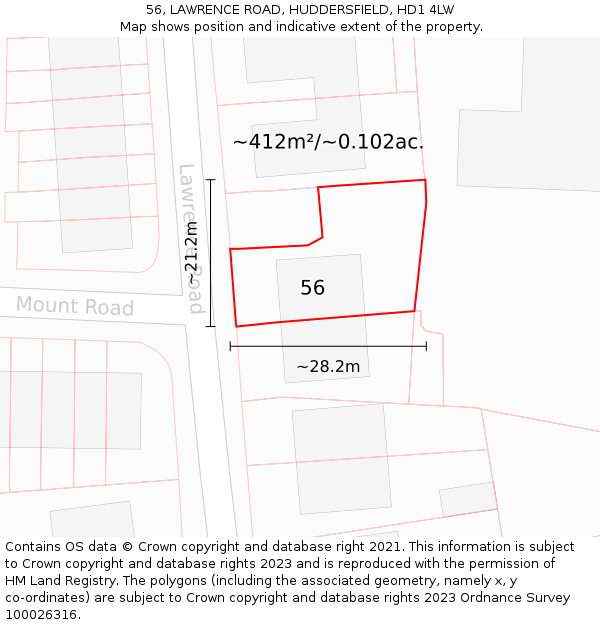 56, LAWRENCE ROAD, HUDDERSFIELD, HD1 4LW: Plot and title map