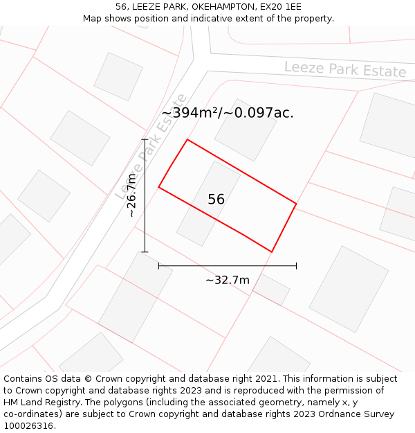 56, LEEZE PARK, OKEHAMPTON, EX20 1EE: Plot and title map