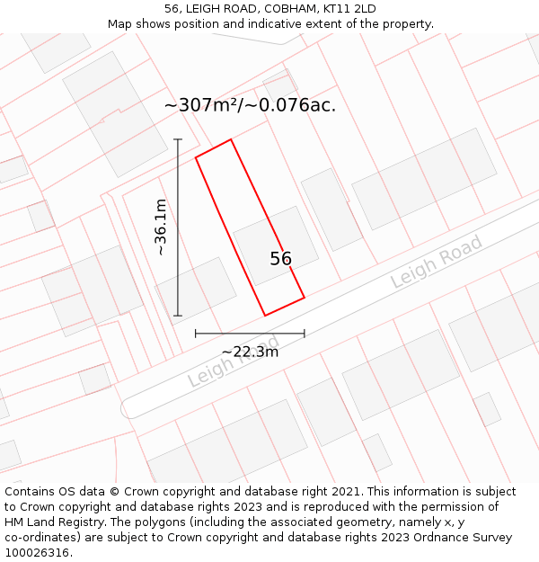 56, LEIGH ROAD, COBHAM, KT11 2LD: Plot and title map
