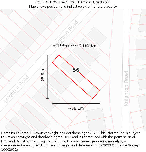 56, LEIGHTON ROAD, SOUTHAMPTON, SO19 2FT: Plot and title map