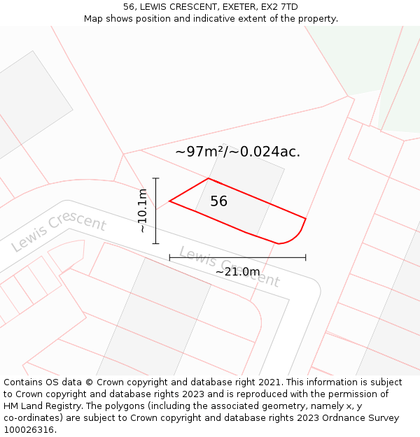 56, LEWIS CRESCENT, EXETER, EX2 7TD: Plot and title map