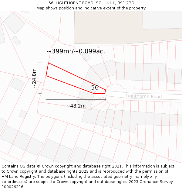 56, LIGHTHORNE ROAD, SOLIHULL, B91 2BD: Plot and title map