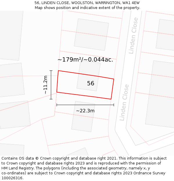 56, LINDEN CLOSE, WOOLSTON, WARRINGTON, WA1 4EW: Plot and title map
