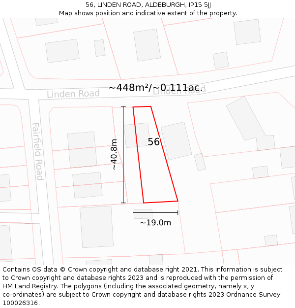 56, LINDEN ROAD, ALDEBURGH, IP15 5JJ: Plot and title map