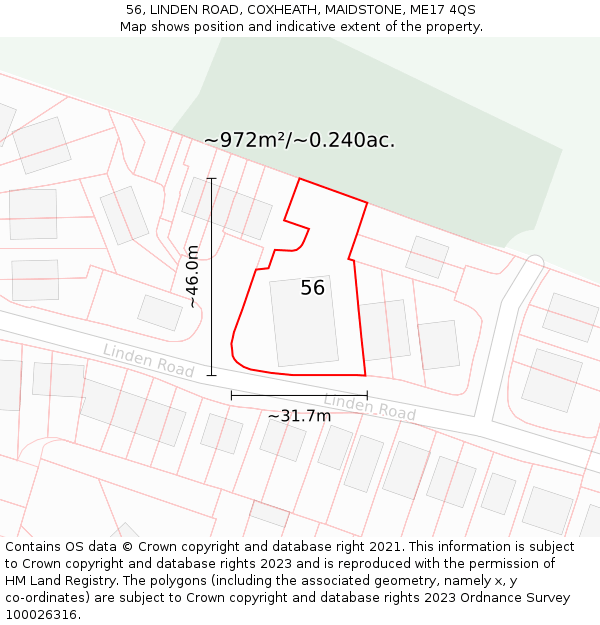 56, LINDEN ROAD, COXHEATH, MAIDSTONE, ME17 4QS: Plot and title map