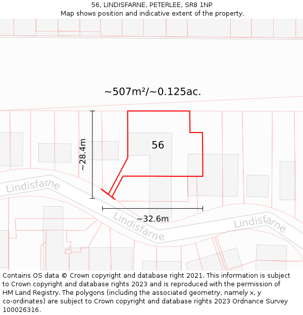 56, LINDISFARNE, PETERLEE, SR8 1NP: Plot and title map