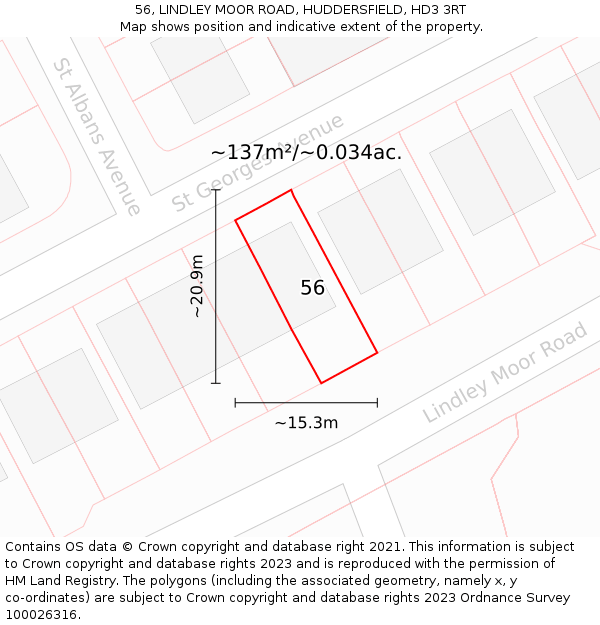 56, LINDLEY MOOR ROAD, HUDDERSFIELD, HD3 3RT: Plot and title map
