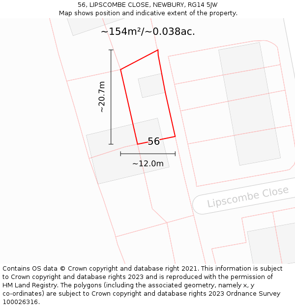 56, LIPSCOMBE CLOSE, NEWBURY, RG14 5JW: Plot and title map